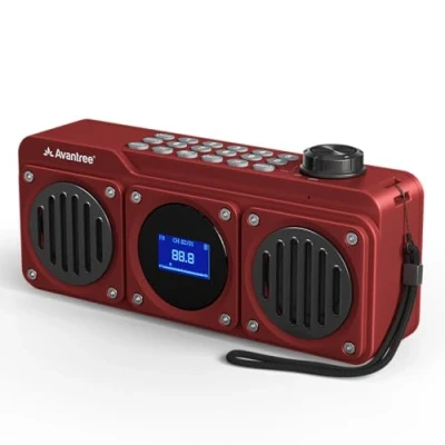 Bild av Avantree Boombyte Bärbar FM radio och Bluetooth högtalare med dubbla drivrutiner (14W), högvolym stereoljud, Micro SD kortplats USB port ljudingång, 17 timmars uppladdningsbar MP3 spelare
