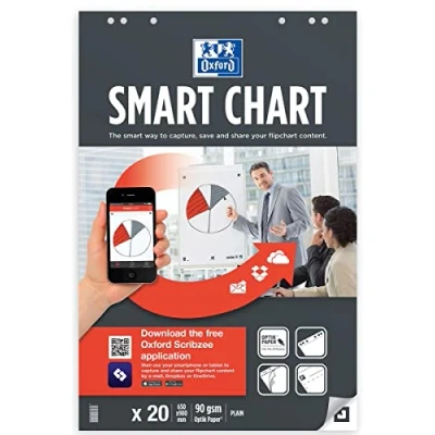 Bild av Oxford Blädderblock SmartChart, 20 ark, 90 g/m², 6 hål, 650 x 980 mm, vitt