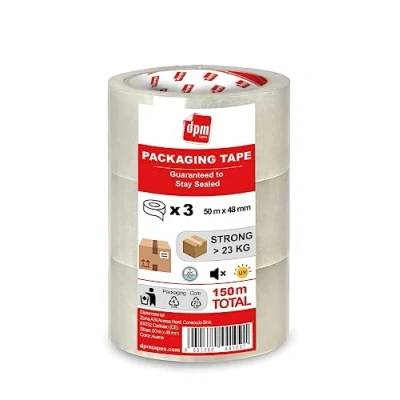 Bild av Dpm tapes Förpackningstejp förpackningstejp, frakttejp, flyttning, rivbeständig, lösningsmedelsfri, stark och tyst 50 m x 48 mm, klar (3 rullar)