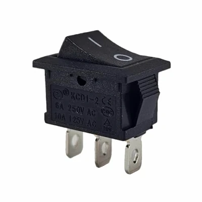 Bild av Mini vippströmbrytare 19 x 13 mm, omkopplare, vippbrytare, enhetsomkopplare, 250 V 6 A 125 10 AC, 12 20A DC, KCD1 (6 9 AC/DC) svart rektangulär, 2 stift på/på