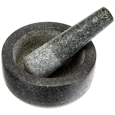 Bild av Jade Temple 17028 stenmortel med stöt i set, effektiv och enkel mortel, gjord av massiv granit 14 cm diameter 7,7 höjd, grå