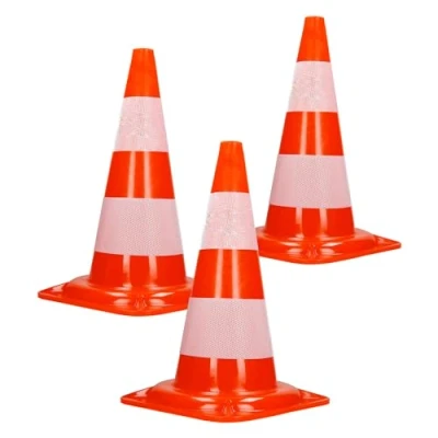 Bild av ECD Germany 3 Trafikkoner Pyloner 47 cm, orange vit, med 2 reflekterande ränder, stapelbara &amp; flexibla, Varningskonor Markeringskonor