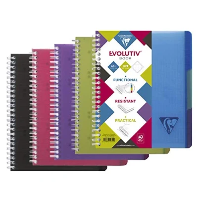 Bild av Clairefontaine ref 329155C trådbunden ämnesanteckningsbok (120 ark) A4+ i storlek, fyrkantigt linjerat, 90 gsm borstat velumpapper, ribbat polypro fodral slumpmässigt färgskydd