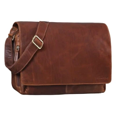 Bild av STILORD &quot;Tom&quot; vintage axelväska elegant läder unisex 15&quot; laptopväska handduk, Porto konjak, L, Skolväska