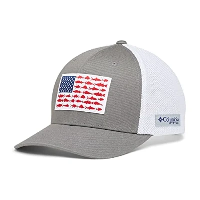 Bild av Columbia Unisex PFG Fish Flag Mesh Ball Cap High Crown, Titanium/White, XX Large