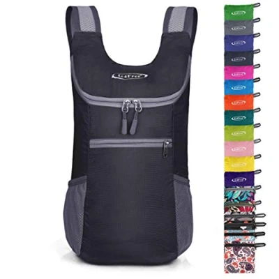 Bild av G4Free vikbar ryggsäck, lätt dagsryggsäck, liten, 130 g, unisex, packningsbar reseryggsäck, vandringsryggsäck för vandring, cykel svart S