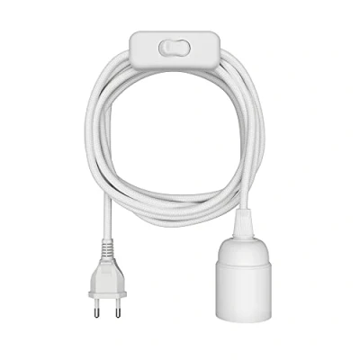 Bild av ledscom.de Textilkabel LEHA, stickpropp, strömbrytare, vit, 3 m, lamputtag, 1x E27 max. 60W