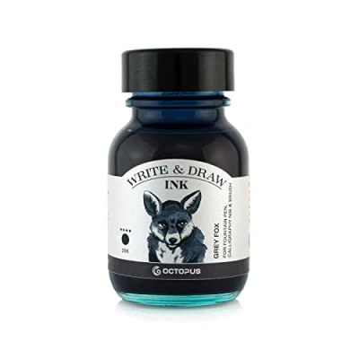 Bild av Octopus Write and Draw Ink 356 grå räv, vattentätt bläck för att skriva och rita, kalligrafibläck, ljusäkta ritbläck reservoarpennor, grått, 50 ml