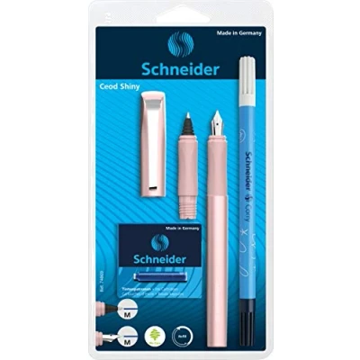 Bild av Schneider 74869 Ceod Shiny skrivset med reservoarpennor, bläckslickare (höger och vänsterhänta användare, M fjäder, inkl. bläckpatroner kungsblå) pulverrosa