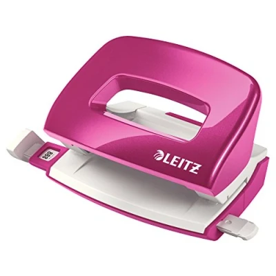 Bild av Leitz WOW Mini Hålslag, 10 ark, styrskena med formatmarkeringar, metall, rosa metallic, 50601023
