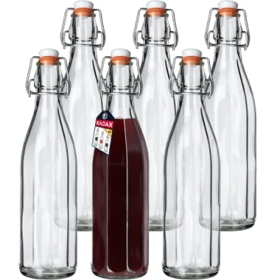 Bild av KADAX Universell flaska med strykstängning, tät strykflaska, vintageglasflaska, drickflaska, likörflaska, juiceflaska, strykförslutningsflaska (750 ml, 6 stycken)