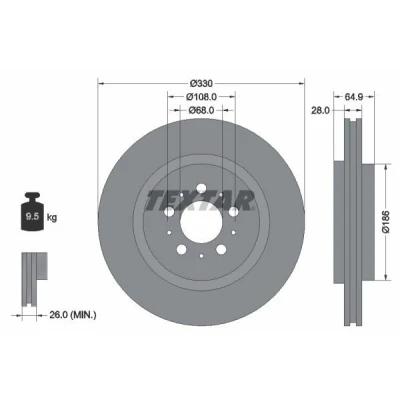 Bild av TEXTAR PRO 92178303 Disque de frein 330 28 05/10 108 ventilé l&#039;intérieur revêtu sans boulon fix roue, moyeu roue VOLVO: S60 I, V70 2