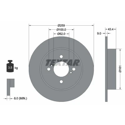Bild av TEXTAR PRO 92242303 Disque de frein 259 9 04/06 100 plein revêtu sans boulon fix roue, moyeu roue SUZUKI: SWIFT 4