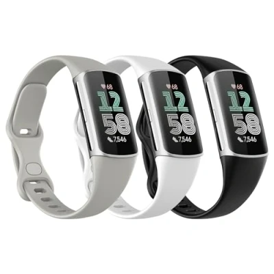 Bild av Astorgos 3 Pack Slim Straps Compatible with Fitbit Charge 6/Charge 5 for Women Men, Soft TPE Watch Strap Thin Band Replacement Wristband, Black/Rock Gray/White