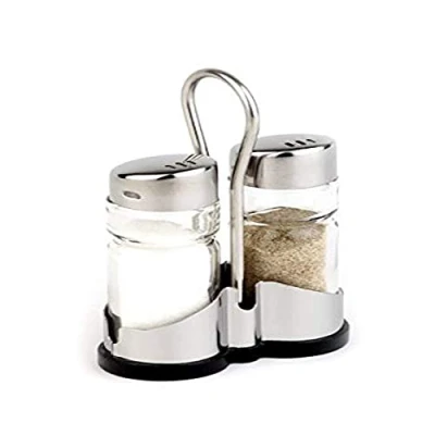 Bild av APS &quot;Economic&quot; Peppar och saltkruka, 2 stycken med behållare i rostfritt stål transparent glas lock skruvlock stål, 8 x 4 cm, 13 cm höjd