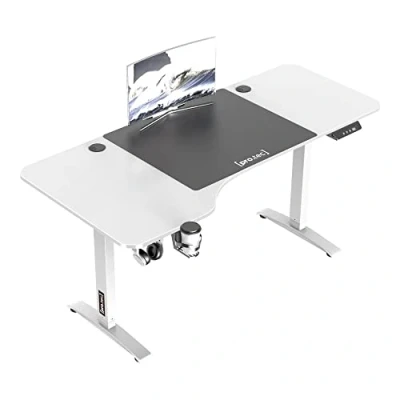Bild av pro.tec Höjdjusterbart bord Oxnard 160 x 75 cm elektriskt skrivbord med minnesfunktion arbetsbord upp till 80 kg datorbord mugghållare hörlurskrokar aluminiumram vit