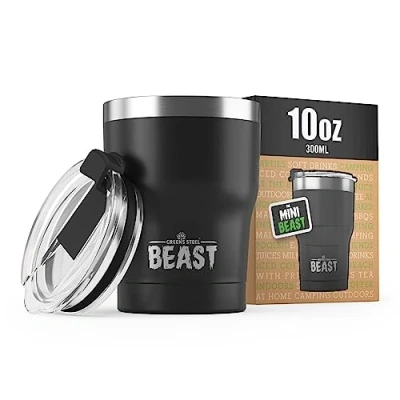 Bild av BEAST Isolerad kaffemugg 300 ml I matt svart rostfritt stål återanvändbart, isolerade koppar 2 sugrör och borste rengöring termos resekaffe dubbelvägg varmt eller frostat kaffe