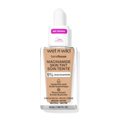 Bild av Wet n Wild Bare Focus Niacinamide Skin Tint, Lätt Foundation med en Byggbar Formula, Berikad Hyaluronsyra och Vitamin E för Upplysande Look, Cream Beige