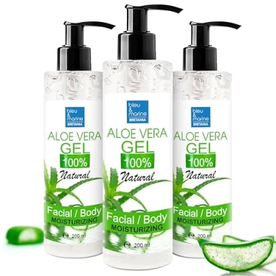 Bild av Aloe Vera Gel 100% naturlig fuktgivande för hud och hår, kroppsåtstramning, anti rynk ansiktsbehandling, hudreparation (efter sol, rakning, vaxning, IPL), hårbalsam 3 x 200 ml