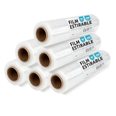Bild av transparent förpackningsfilm, plastskydd, film för flyttboxförpackning, skydda möbler och frakt, storlek 50 cm x 200 m sträckbar · office (transparent, 6 st)