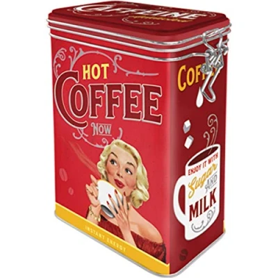 Bild av Nostalgic Art Kaffeburk i retrostil, Hot Coffee Now Presentidé för nostalgiälskare, Plåtask med aromlock, Deko vintagedesign, 1,3 l
