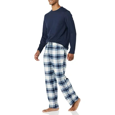 Bild av Amazon Essentials flanellpyjamasset för män (finns i stora och långa), grå marinblå rutiga, Small