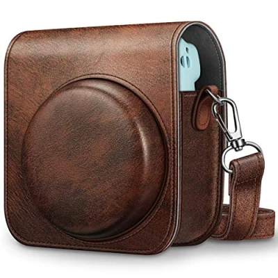 Bild av FINTIE Fodral för Fujifilm Instax Mini 11 Snapshot Camera Läder Kameraväska Resor Kamerafodral Väska med avtagbar axelrem, brun