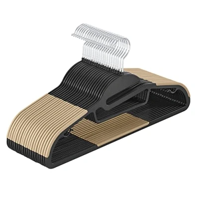 Bild av Songmics CRP041B02 Set med 20 plastgalgar, klädhängare U formad öppning, halkfri, platsbesparande, 0,5 cm tjock, 41,5 lång, 360 vridbar krok, svart och brun