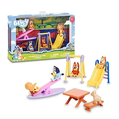 Bild av BLUEY Park, leklekset med 5 figurer av seriefigurer och parktillbehör, gunga, rutschbana, gungbräda picknickbord, pojkar flickor +3 år, berömd (BLY51000)