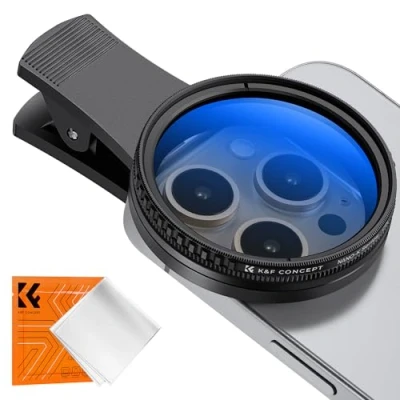 Bild av K&amp;F Concept 52 mm Clip on Polariserat cirkulärt telefonfilter, CPL filter för mobiltelefonlins med klämma, kompatibel iPhone 15 Pro Max 14 13 12 11