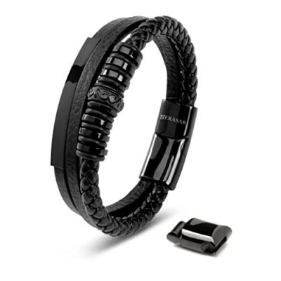 Bild av SERASAR Läderarmband för Män 17cm Flätat Svart Armband Pojkarmband Hanarmband Smyckepresentidé Jubileumspresenter Present till Make, Pojkvän, Vänner