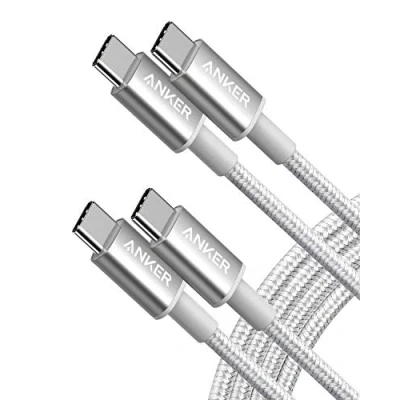 Bild av Anker Ny nylon USB C till laddningskabel 1,8 m längd, dubbelpack, med Power Delivery för MacBook Pro 2020, iPad Pro, Galaxy S20, Switch, Pixel, LG och laddare (silver)