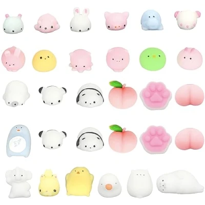 Bild av Mini mochi squishy 30 stycken Kawaii set, mochi, fidget leksak, för pojkar och flickor, anti stress squishies leksak påskleksak, jul, gästgåva, barns födelsedag