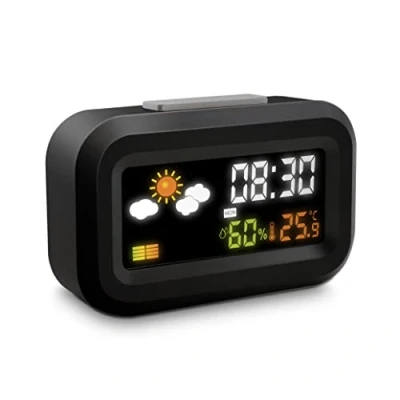 Bild av Metronic 477340 Digital batteridriven väckarklocka, Färg bakgrundsbelyst LCD skärm, 12/24 timmars klocka, Snooze, Kalender, Metheo, Temperatur, Fuktighet