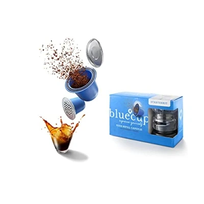 Bild av Bluecup påfyllningsbara Nespresso kapslar (originallinje), startpaket för påfyllning [2 kapslar, 100 lock]