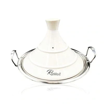 Bild av Marockansk Tajine Rostos vit Ø 30 cm keramisk induktion, tajin, dagar, kokkärl, finns i tre storlekar, gryta, premiumkvalitet, lämplig för alla typer av spisar och ugn