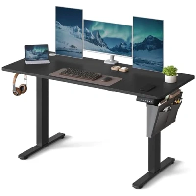 Bild av SONGMICS Elektriskt sitt stående skrivbord, höjdjusterbart 60 x 140 (72 120) cm, 4 förvaringsbara höjder, förvaringsväska, för kontor, bläcksvart LSD134B01