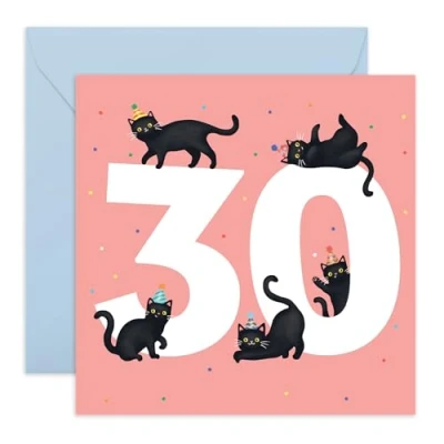Bild av CENTRAL 23 30:e födelsedagskort för kvinnor svarta födelsedagskatter ålder 30 fru mamma syster &#039;Happy Thirtieth Birthday&#039; gratulationskort kvinnliga vänner levereras med