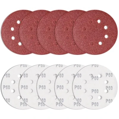 Bild av 10 stycken slippapper 125 mm kardborreband 60 korn, Bolatus slipskivor rund excenterslipmaskin 8 håls slipblad för avgradning och slipning av lödpunkter