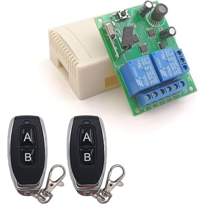 Bild av DieseRC DC 12V 24V 30V Säker fjärrkontroll brytare Universal trådlös 433Mhz rf 10A relämottagarekort med 2 sändarnyckelbrickor, för motor, ljus, grinddörr, DIY Wireless Controller