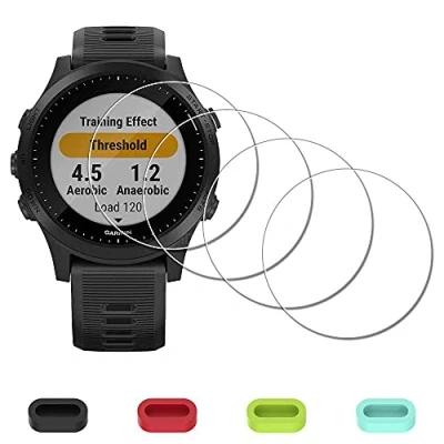 Bild av [4 pack] Skärmskydd för Garmin Forerunner 945 Running/Triathlon Smartwatch + silikon anti dammpluggar, iDaPro härdat glas repfri bubbelfri