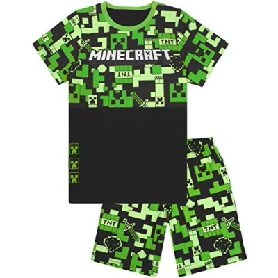 Bild av Minecraft pyjamas för pojkar barn lång eller kortbyxor alternativ och spelare t shirt Creeper PJ set, varor gåvor, Kort, 6 7 år