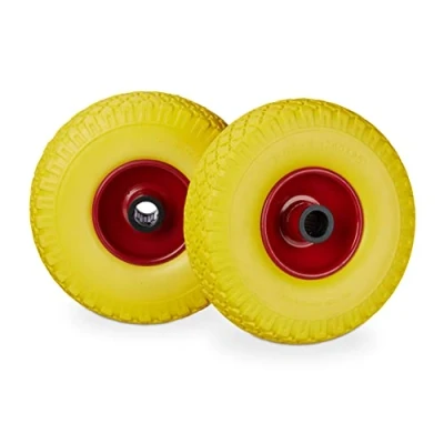 Bild av Relaxdays, gul röd säckkärrhjulssats, punkteringssäker, 3,00 4 gummidäck, stålfälg, 25 mm axel, 100 kg, 260 x 85 mm, 2 x, 10026071_960