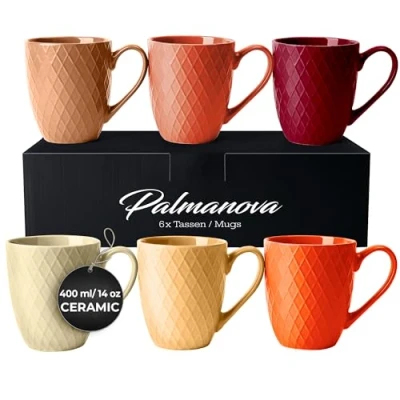 Bild av MiaMio 6 x 400 ml Kaffemuggset/mugg Modern keramikmugg Matt Kaffemugg stor Palmanova Collection (Rod)