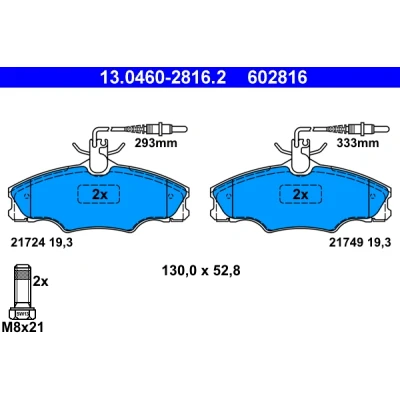 Bild av ATE 13.0460 2816.2 Jeu de plaquettes frein contact signal d&#039;usure inclus avec vis d&#039;étrier PEUGEOT: 406 Break, Berline