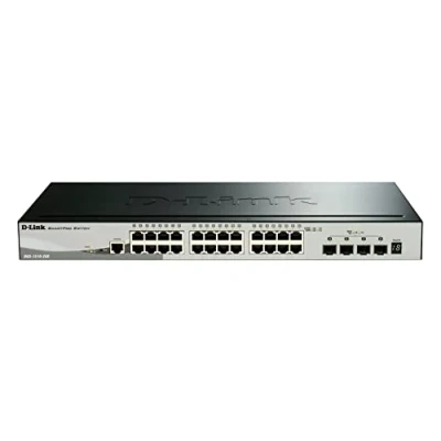 Bild av D Link DGS 1510 28X/E 28 portgigabit Stapelbar Smart Managed Switch (24 x 10/100/1 000 Mbps, 4 10 G SFP+ portar, Full/halv duplex för 10/100 Mbit/s) Endast EU nätsladd
