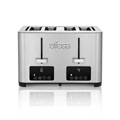 Bild av Ufesa Quartet Delux brödrost med 4 kortplatser, bred brödrost, 850 W, 7 nivåer, uppvärmningsfunktion, avveckla och avbryta, smulbricka, rostfri