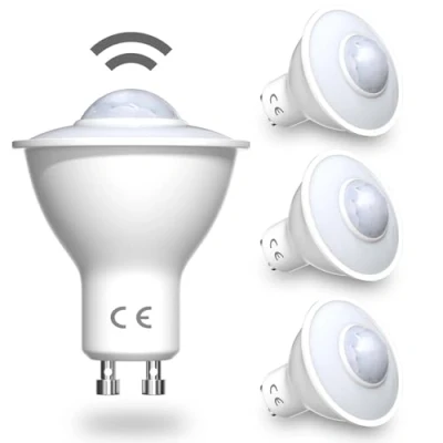 Bild av DoRight 4 stycken LED Smart Motion glödlampor GU10 PIR sensorlampa 5 W rörelseaktiverad glödlampa varm vit 3 000 k säkerhetsljus, detektionsområde upp till 7 meter, detektionsvinkel 120 grader