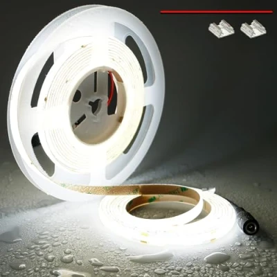 Bild av TOPAI COB LED remsa 24 V vit 5000K 5 m utomhus IP65 vattentät CRI&gt;93 480 LED/M hög ljusstyrka flexibel klippbar självhäftande för kök, sovrum, badrum, gör det själv belysning