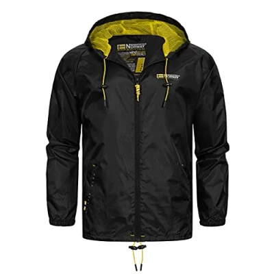 Bild av Geographical Norway Boat Män vindjacka herr utomhus jacka vattenavvisande långärmad regnrock present perfekt vandring säsong vår sommar höst vinter, svart, 3XL